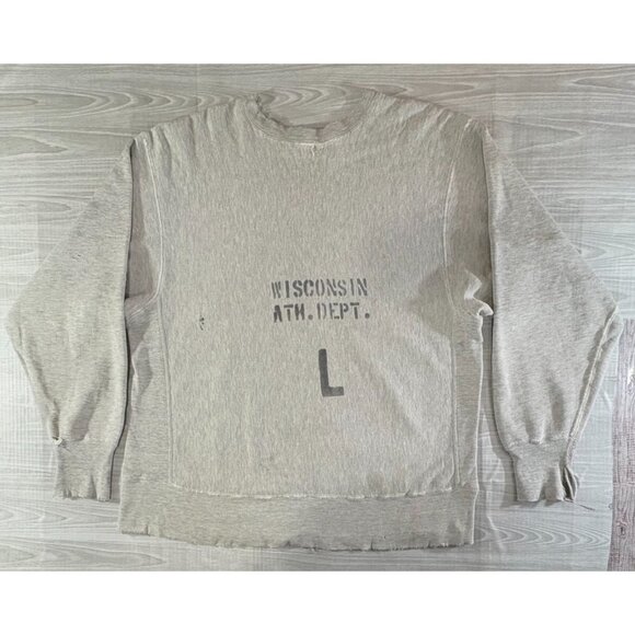 Champion Other - CHAMPION Reverse Weave Warmup Distressed Sweatshirt sz L Vintage 70's Wisconsin